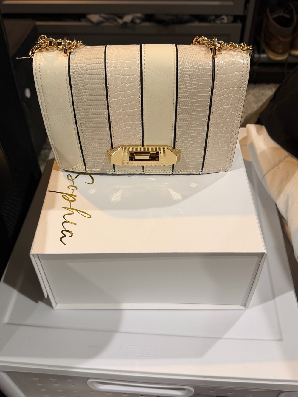 Aldo Cream Crossbody with Gold Chain and Turn-Lock